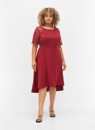 Midi-jurk met korte kanten mouwen, Rhubarb, Model image number 2