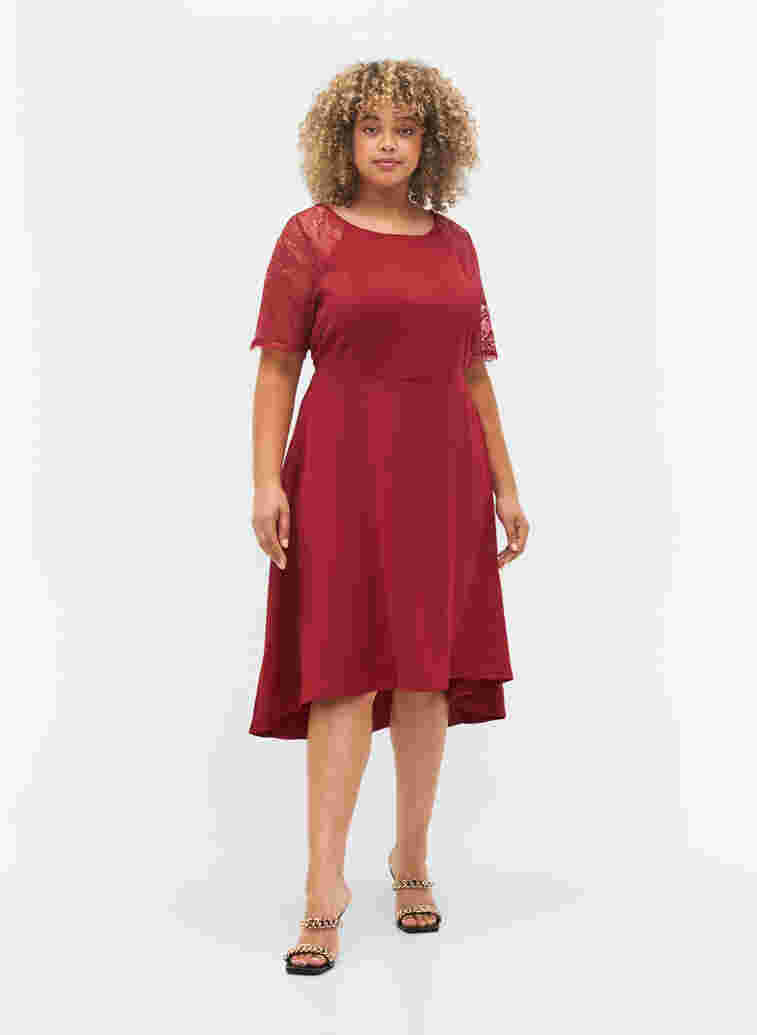 Midi-jurk met korte kanten mouwen, Rhubarb, Model image number 2