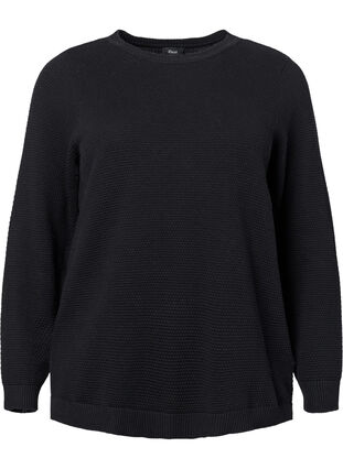Gebreide katoenen blouse met structuur, Black, Packshot image number 0