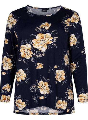 Bloemen blouse met lange mouwen, Night Sky Flower AOP, Packshot image number 0