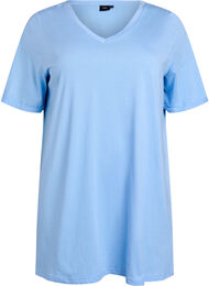 Enkelkleurig oversized T-shirt met V-hals, Blauw
