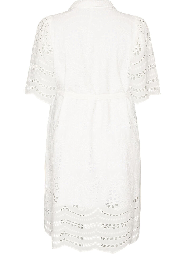 Blousejurk in broderie anglaise met strikceintuur, Wit, Packshot image number 1