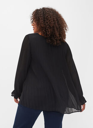 Geplooide blouse met v-hals, Black, Model image number 1