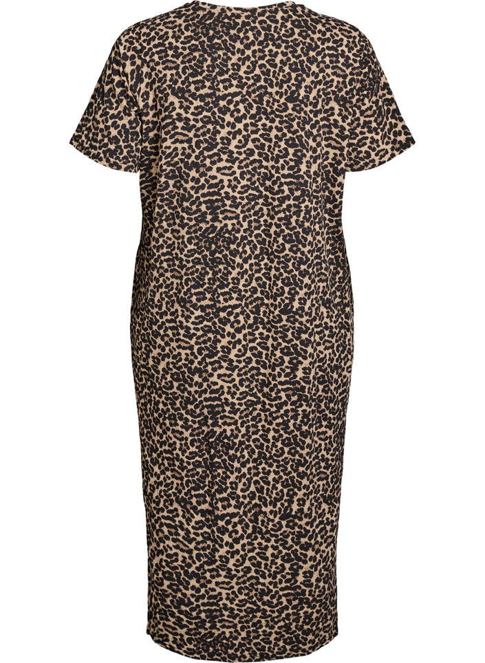 Midi T-shirt jurk met V-hals, Bruin, Packshot image number 1