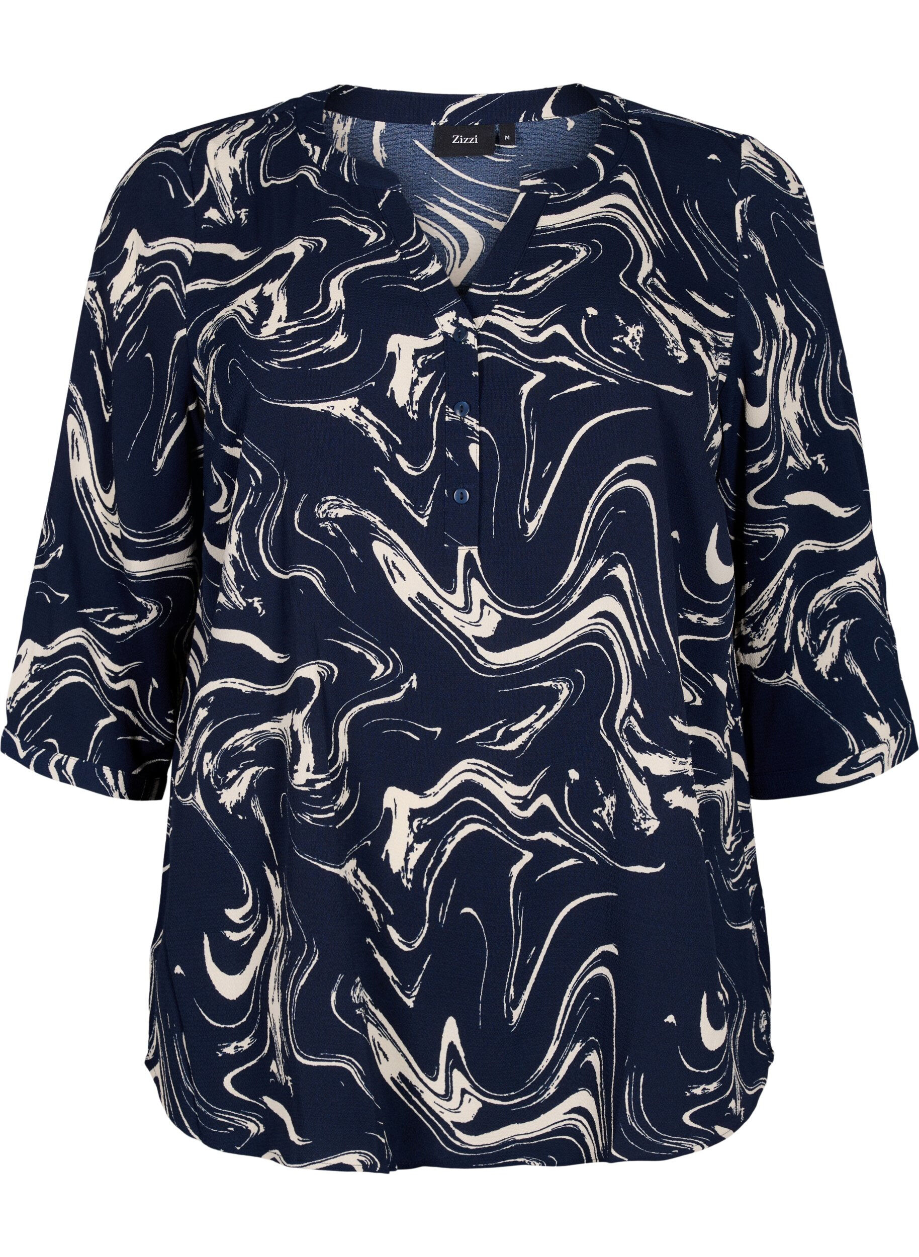 Zizzi Bedrukte blouse met 3/4 mouwen, N. Blazer Swirl AOP, Packshot image number 0