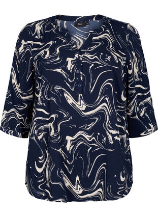 Bedrukte blouse met 3/4 mouwen, N. Blazer Swirl AOP, Packshot image number 0