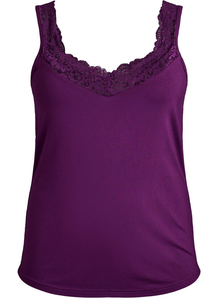 Viscose top met kanten rand, Paars, Packshot image number 0