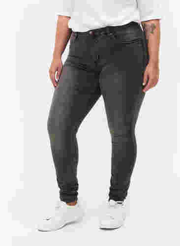 Super slim Amy jeans met hoge taille, Dark Grey Denim, Model image number 2