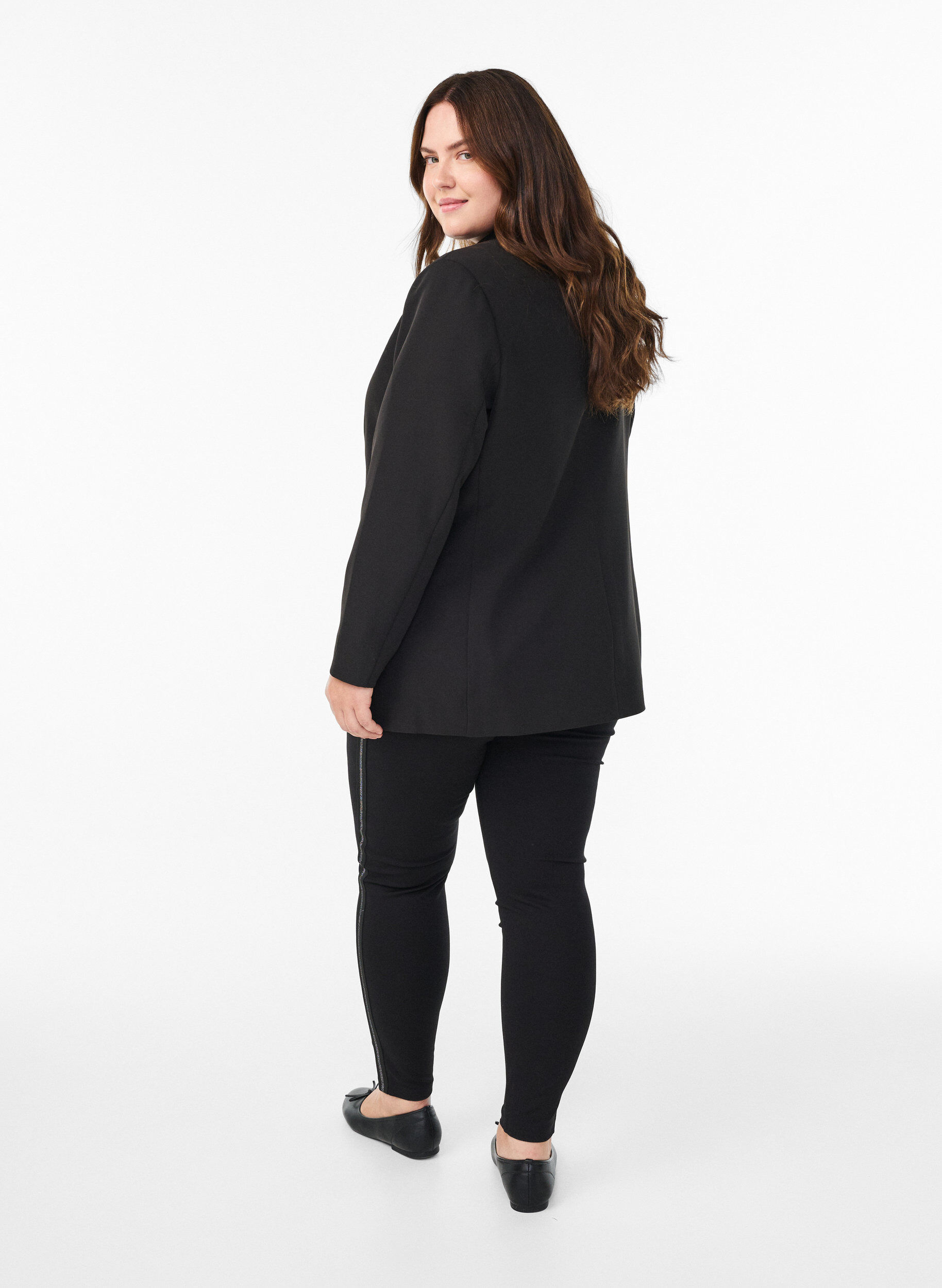 Zizzi Leggings met glitterstreep en splits, Zwart, Model image number 2