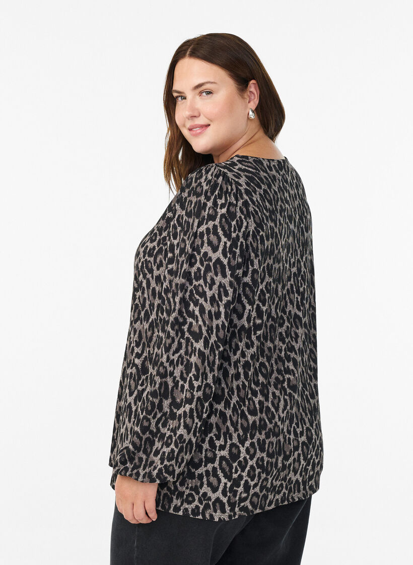 Blouse met lange mouwen en luipaardprint, Grijs, Model image number 2