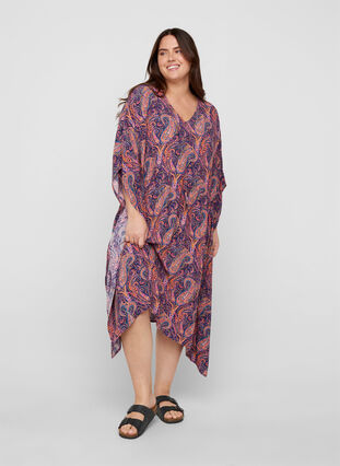 Viscose kaftan jurk met paisley print, Paisley AOP, Model image number 0