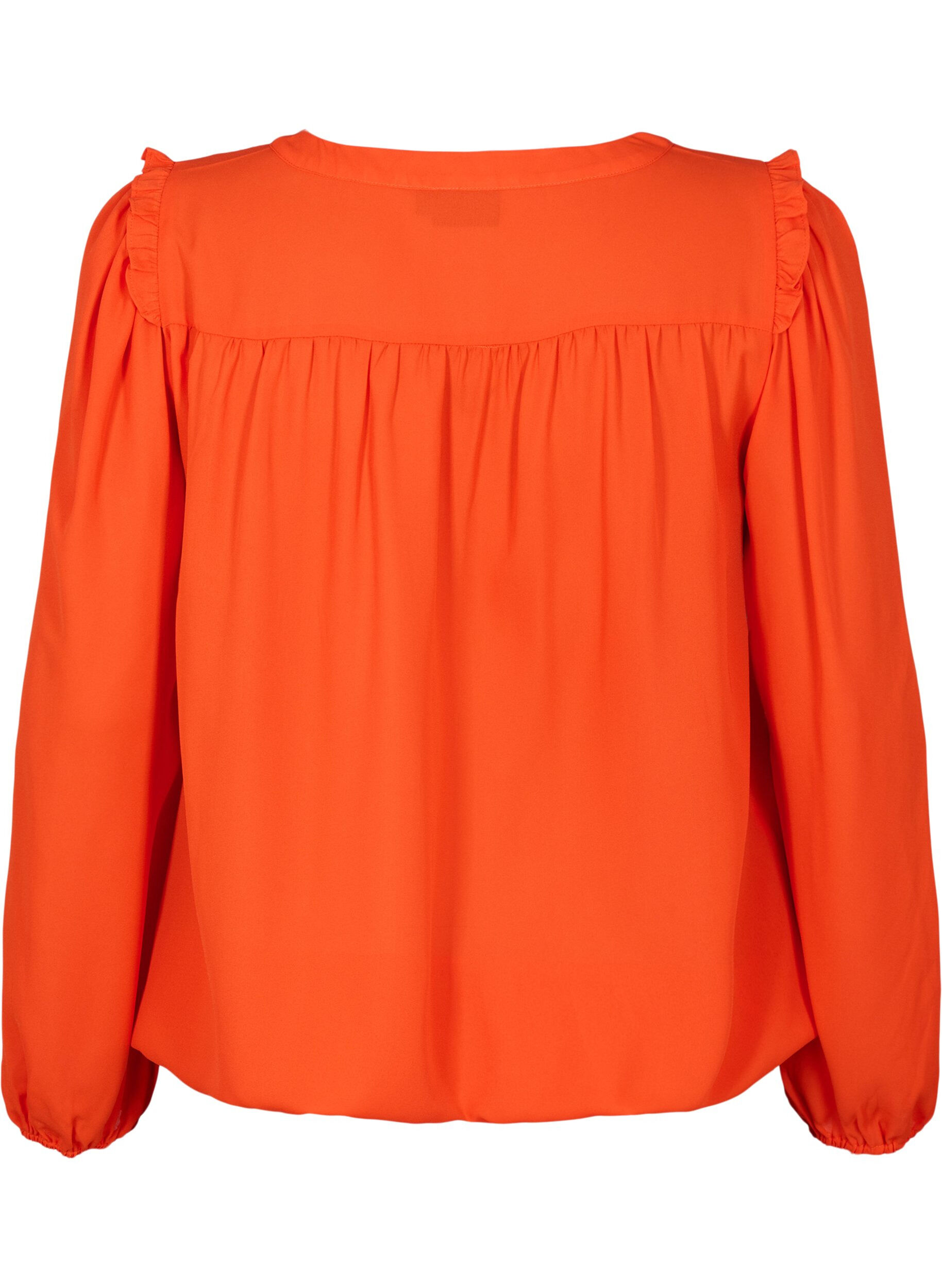 Zizzi Blouse met franjes en lange mouw, Orange.com, Packshot image number 1