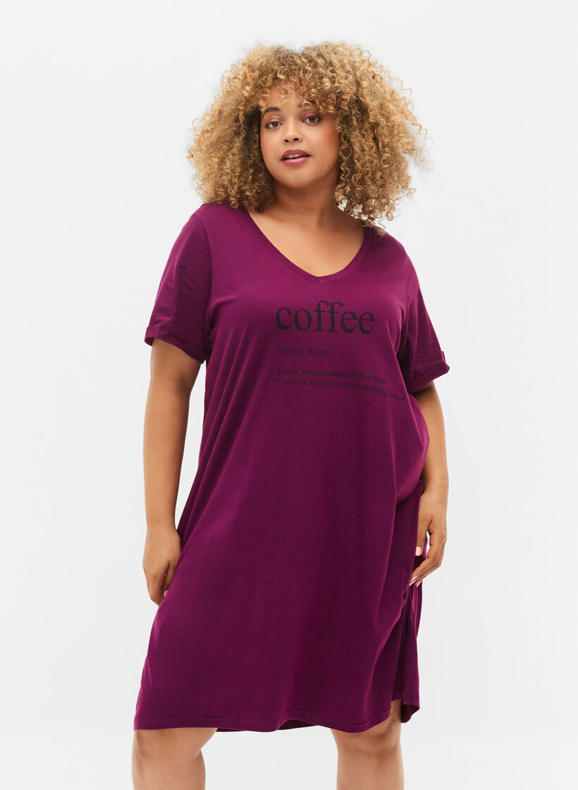 Katoenen nachthemd met print, D. Purple w. Coffee, Model image number 0