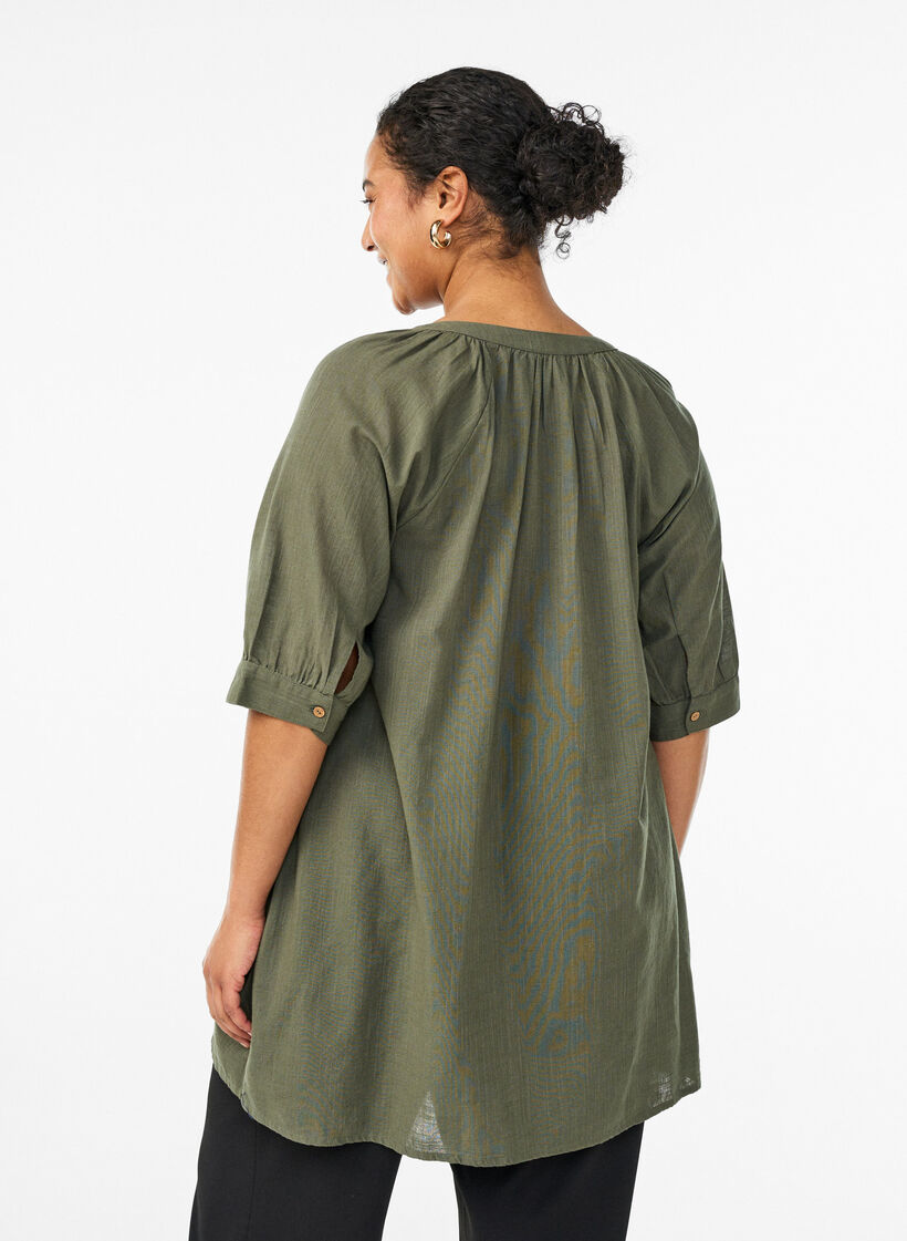 Katoenen tuniek met V-hals, Groen, Model image number 2
