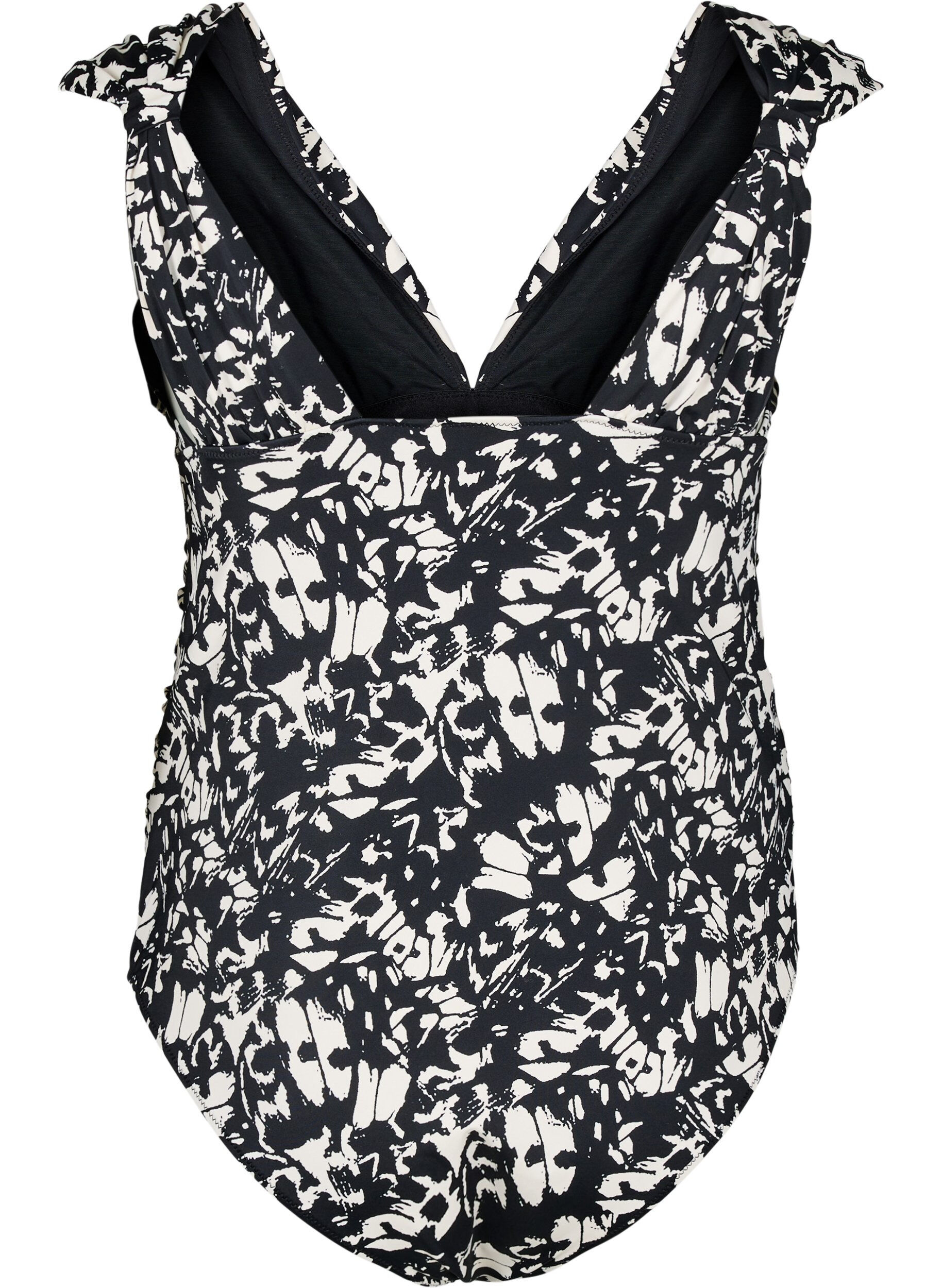 Zizzi Patroon badpak met diepe V-hals, Zwart, Packshot image number 1