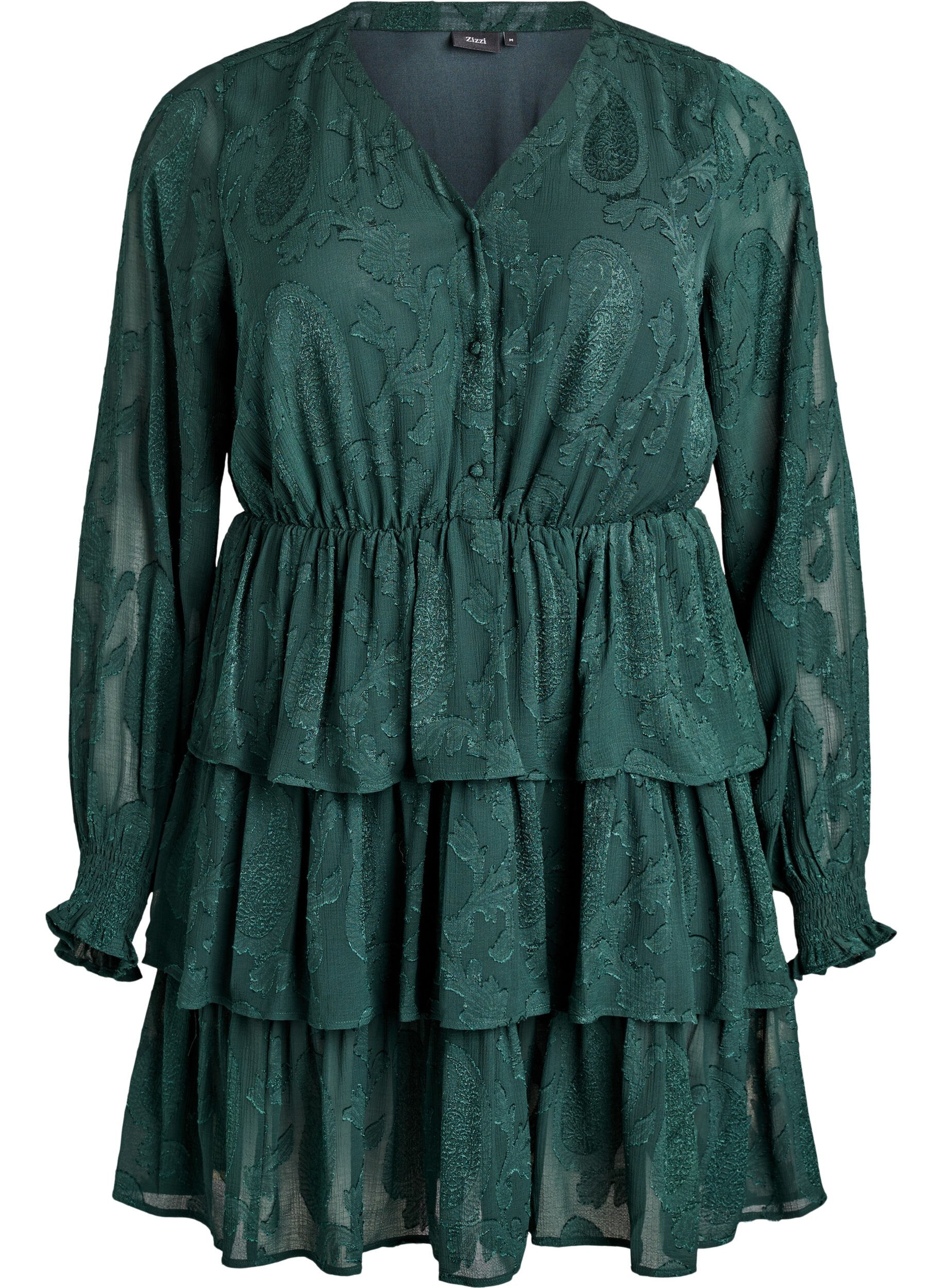 Korte jurk met ruches en een textuurpatroon