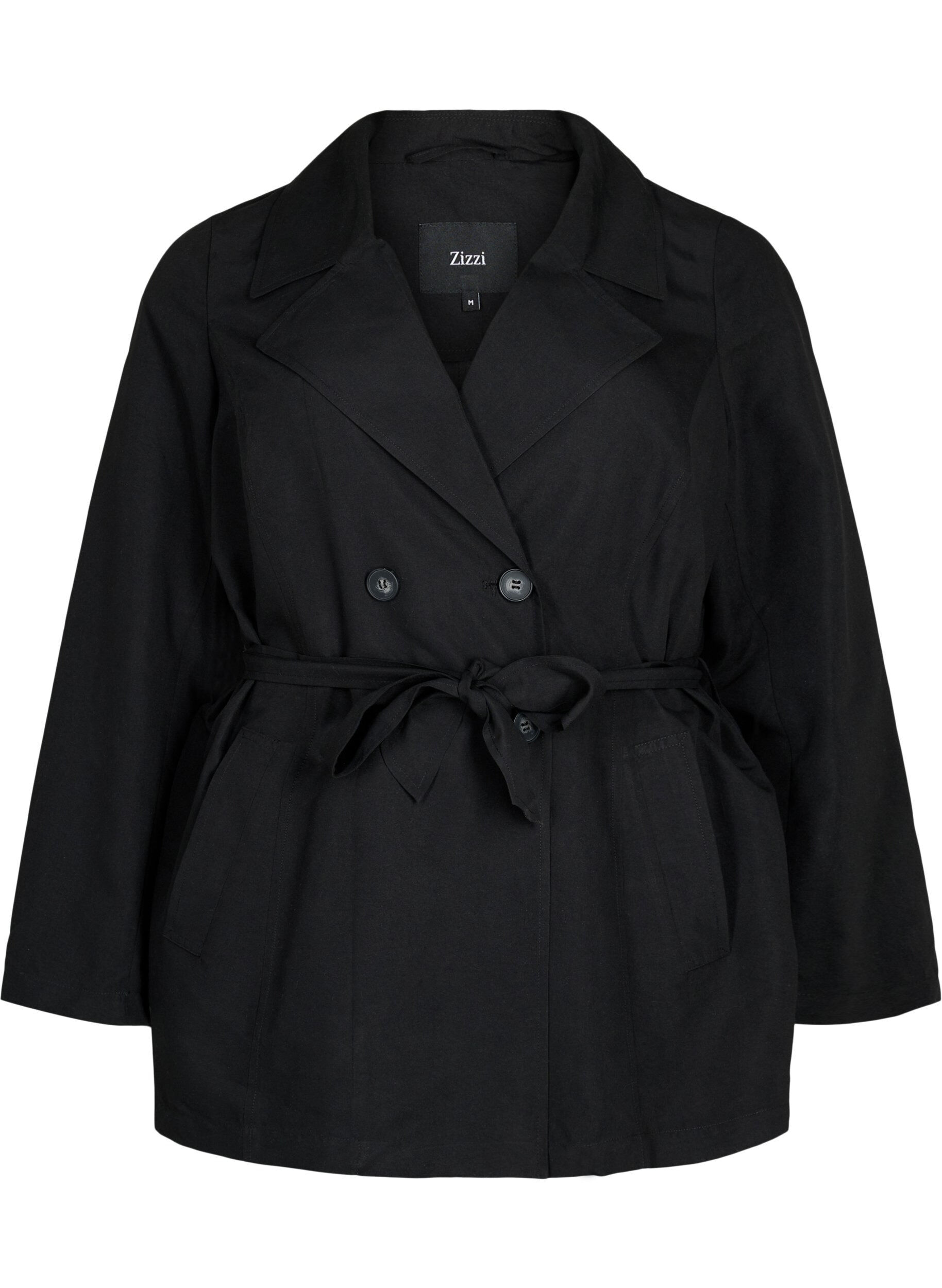 Zizzi Trenchcoat met riem en zakken, Black, Packshot image number 0