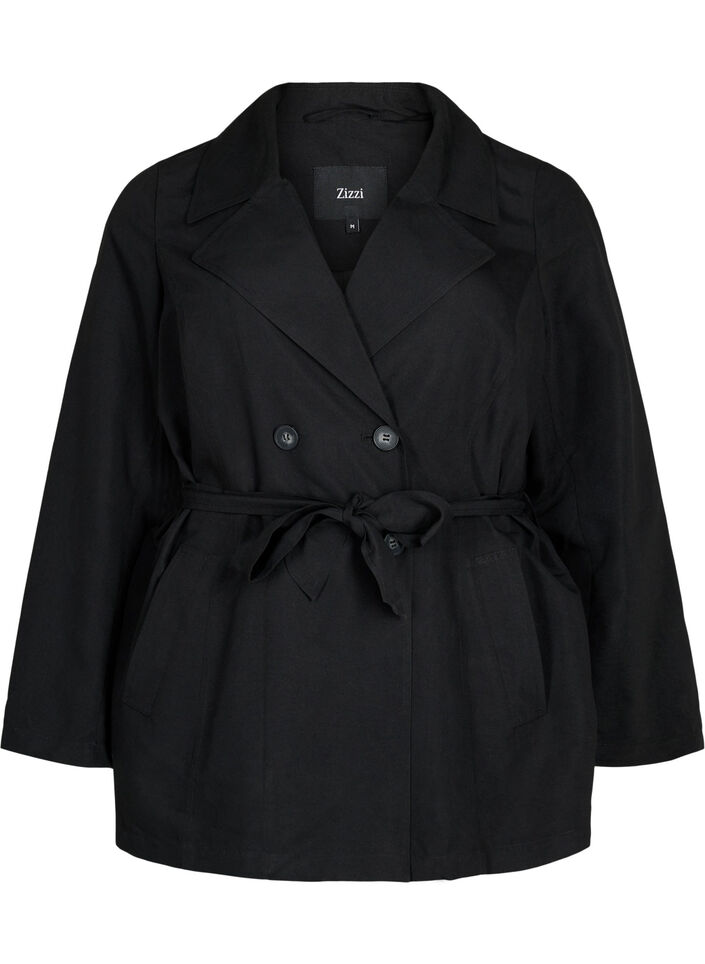 Trenchcoat met riem en zakken, Black, Packshot image number 0