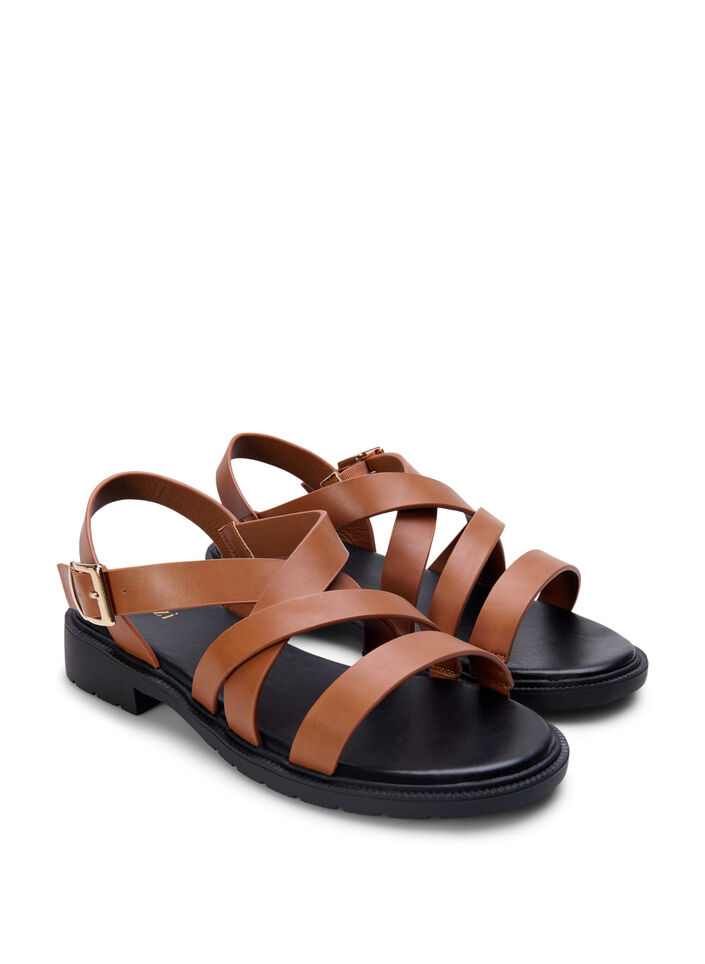 Leren zomersandalen met een brede pasvorm, Friar Brown, Packshot image number 1