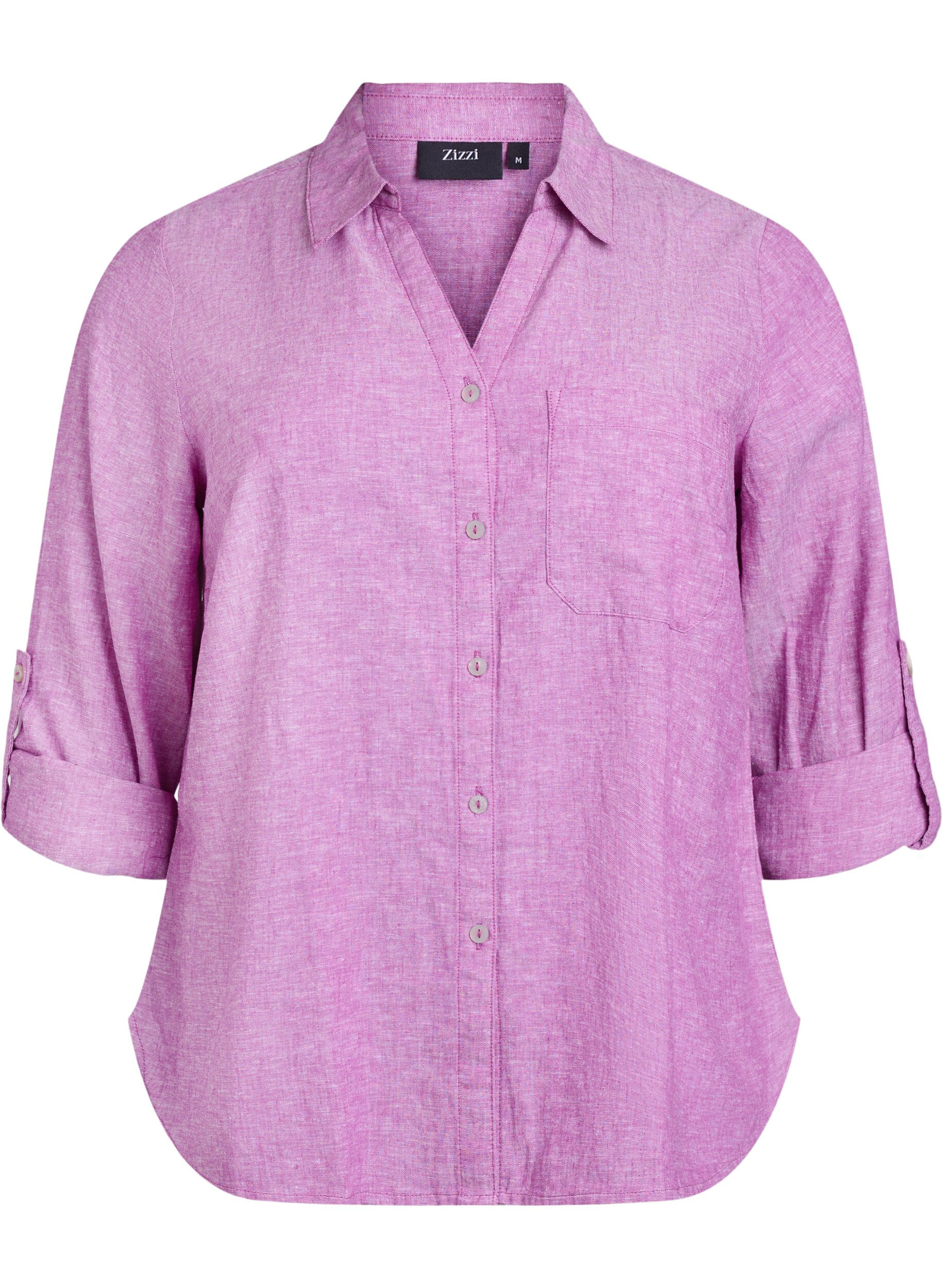 ZizziLinnen en viscose shirt met 3/4 mouwen, Paars, Packshot image number 0
