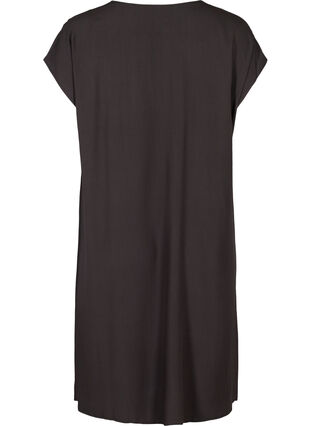 Viscose jurk met korte mouwen en smokwerk, Licorice, Packshot image number 1