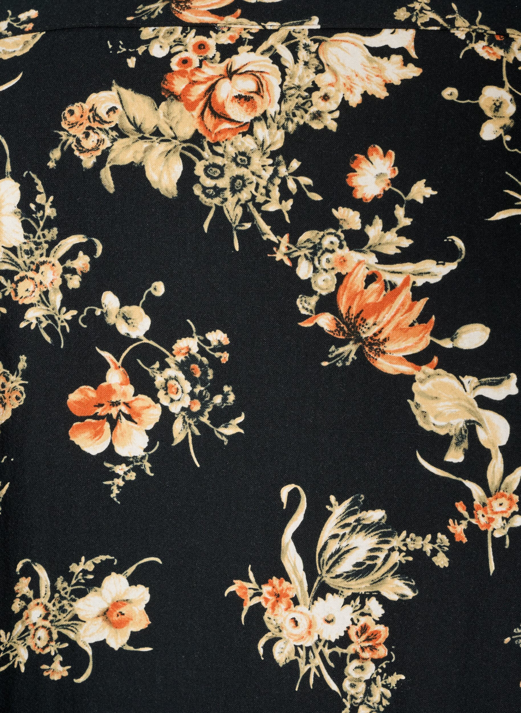 ZizziKorte katoenen jurk met een elastische zoom en lange mouwen, Zwart, Packshot image number 2