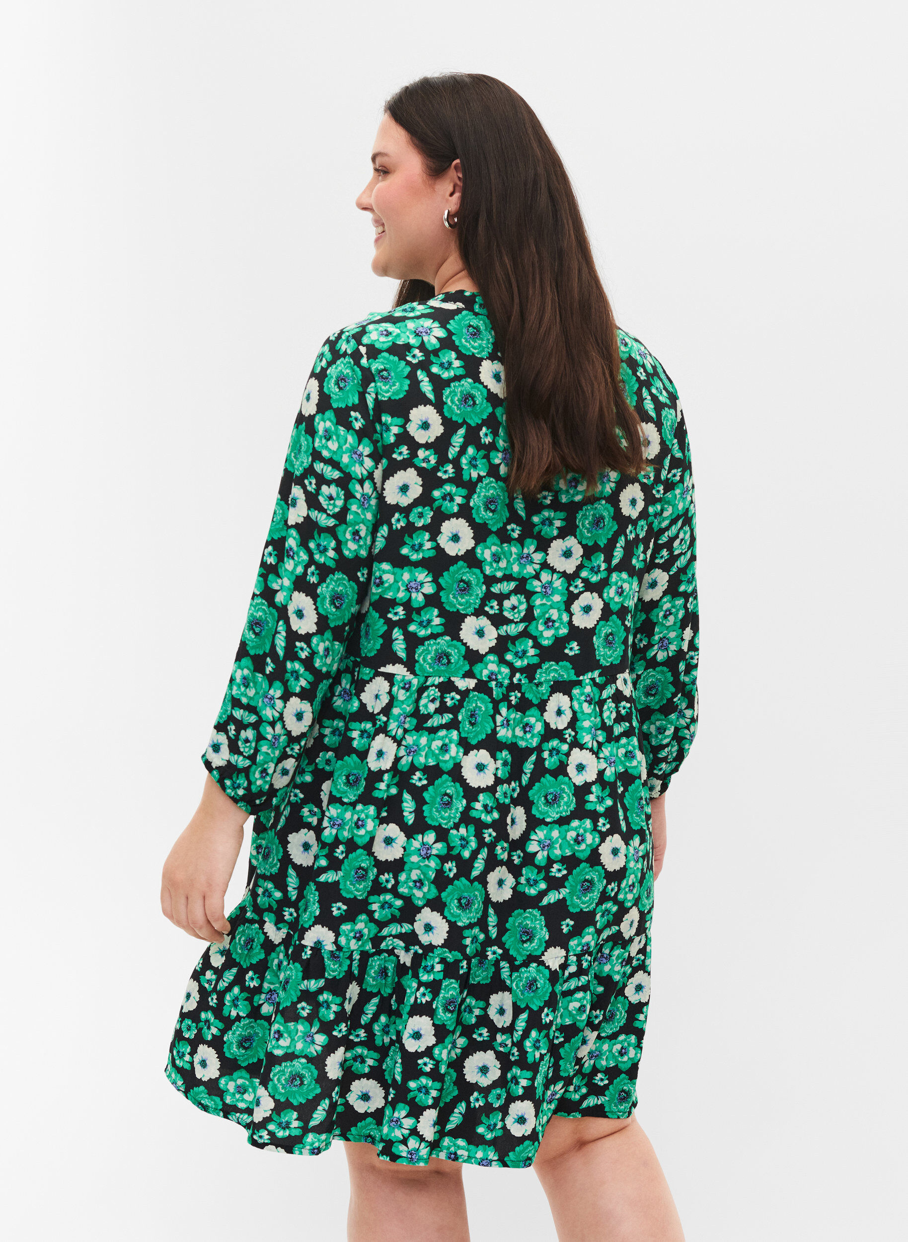Zizzi Gebloemde tuniek in viscose, Green Flower AOP, Model image number 1