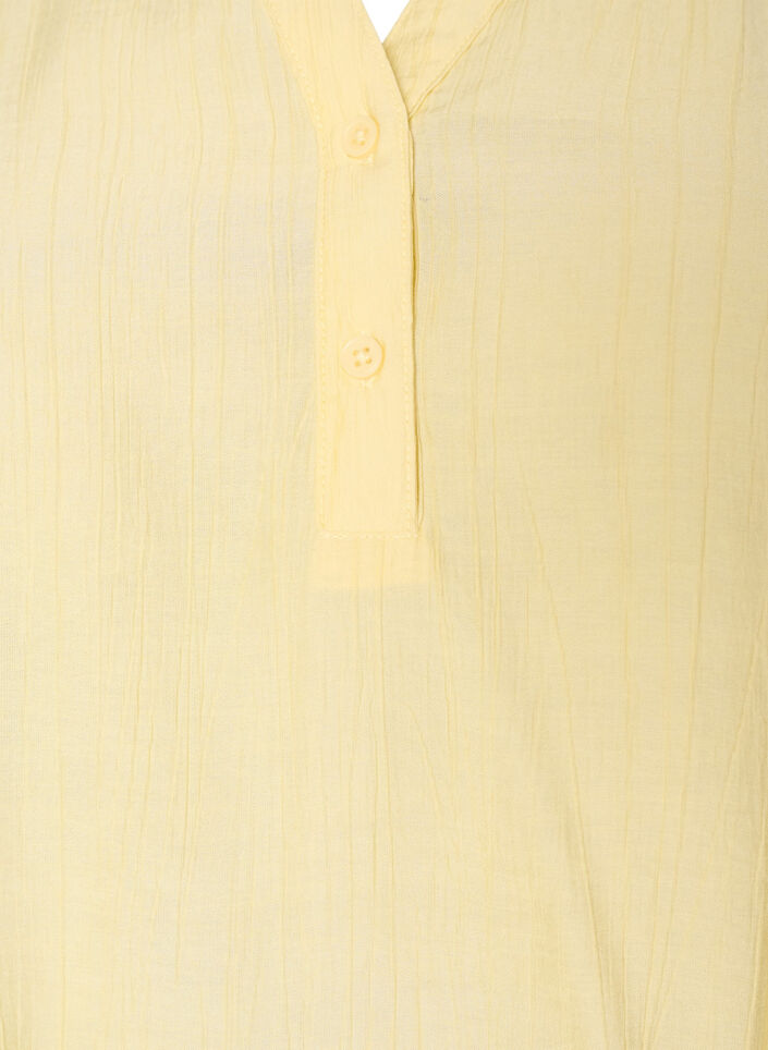 Blouse met korte mouwen in een viscosemix met textuur en ruchesmouwen, Geel, Packshot image number 2