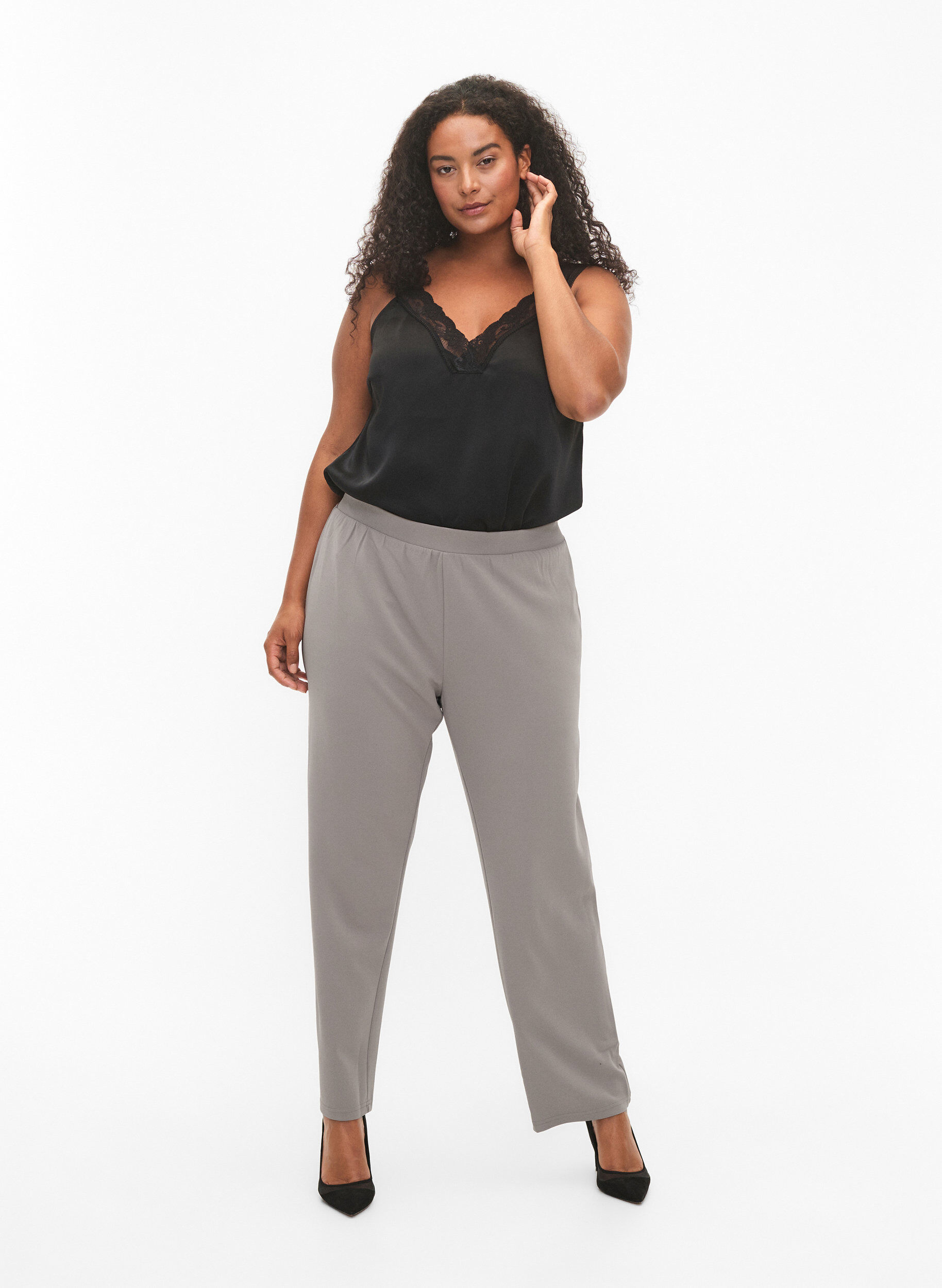 Broek met rechte pasvorm, Beige, Model