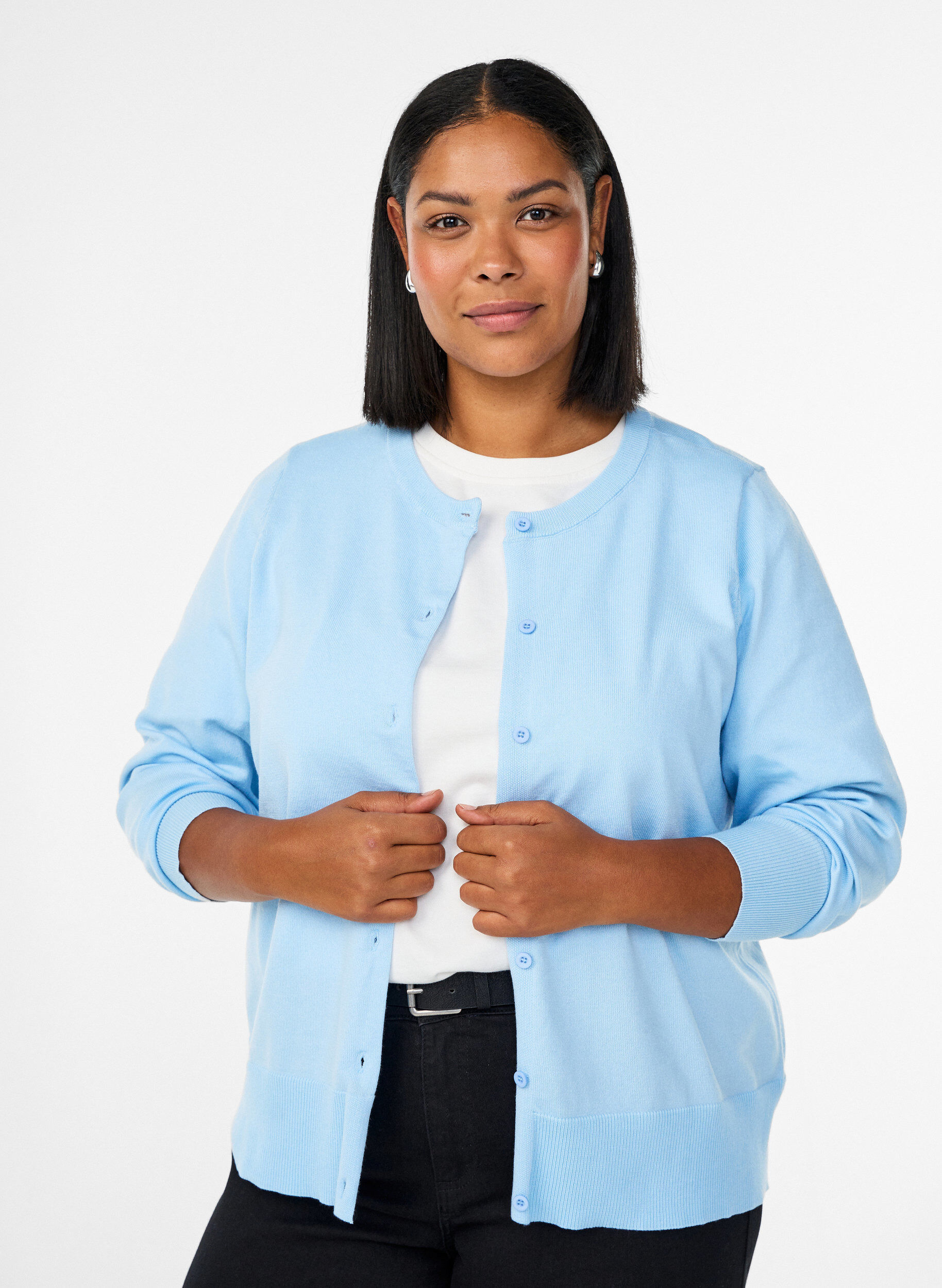 ZizziFijngebreide vest met ronde hals, Blauw, Model image number 0