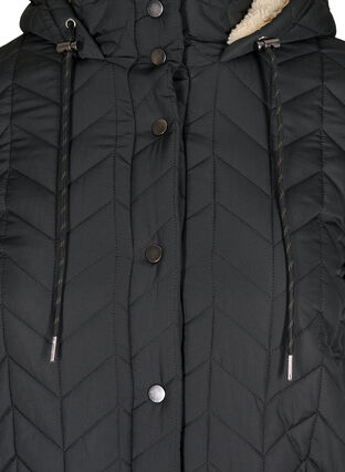 Gewatteerde jas met knopen en capuchon, Black, Packshot image number 2