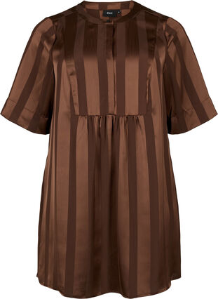 A-lijn jurk met strepen en 1/2-mouwen, Chestnut, Packshot image number 0