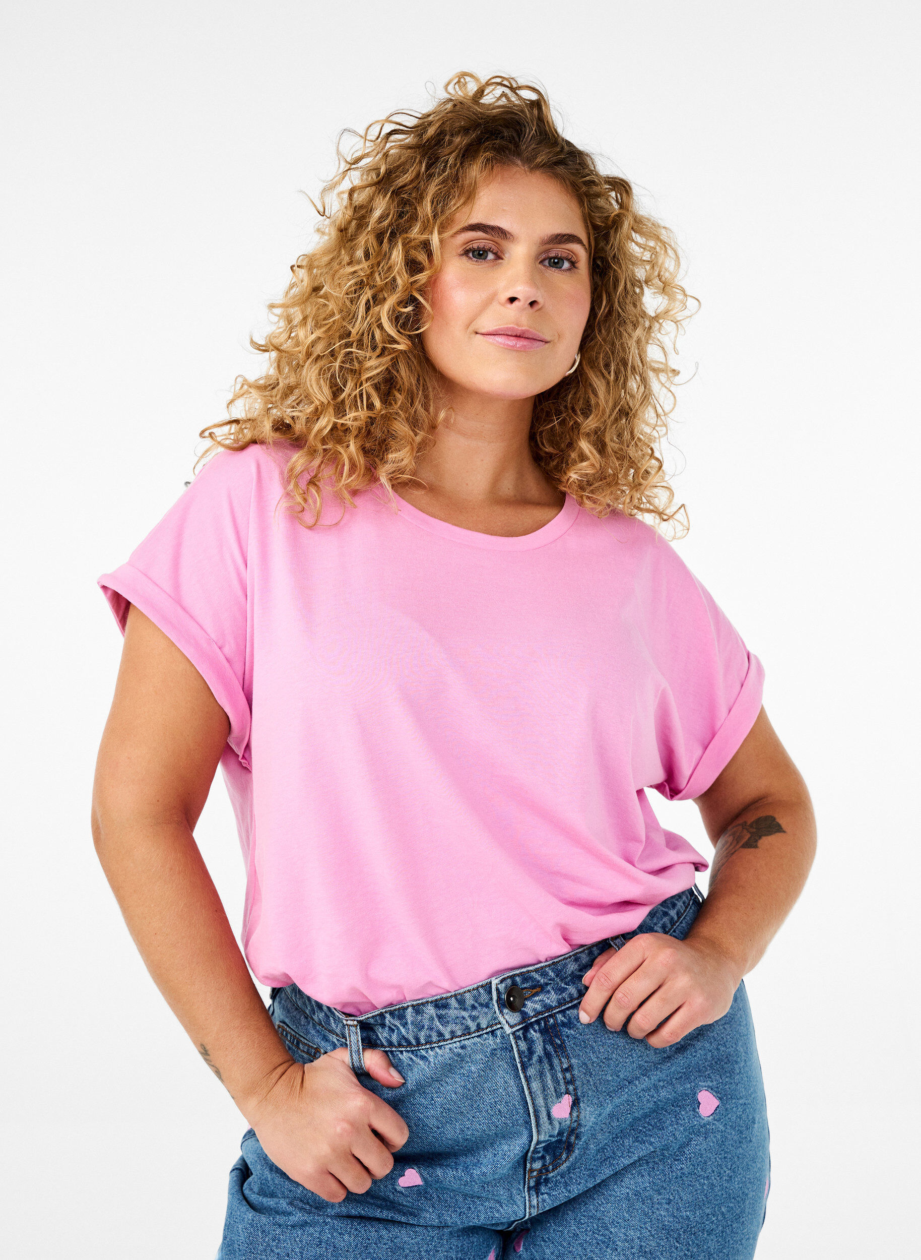 Zizzi 2-pack T-shirts met korte mouwen, Roze, Model image number 0