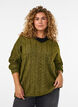 Gebreide blouse met kabelpatroon en V-hals, Groen, Model image number 0