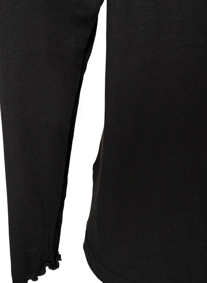 Viscose nachttop met lange mouwen, Zwart, Packshot image number 3