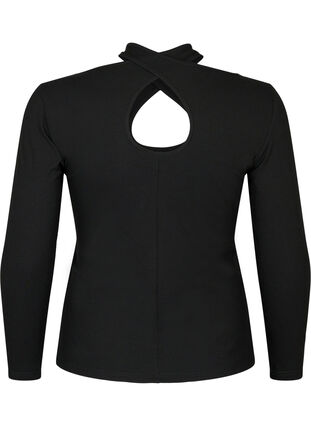 Gesneden blouse met lange mouw, Black, Packshot image number 1