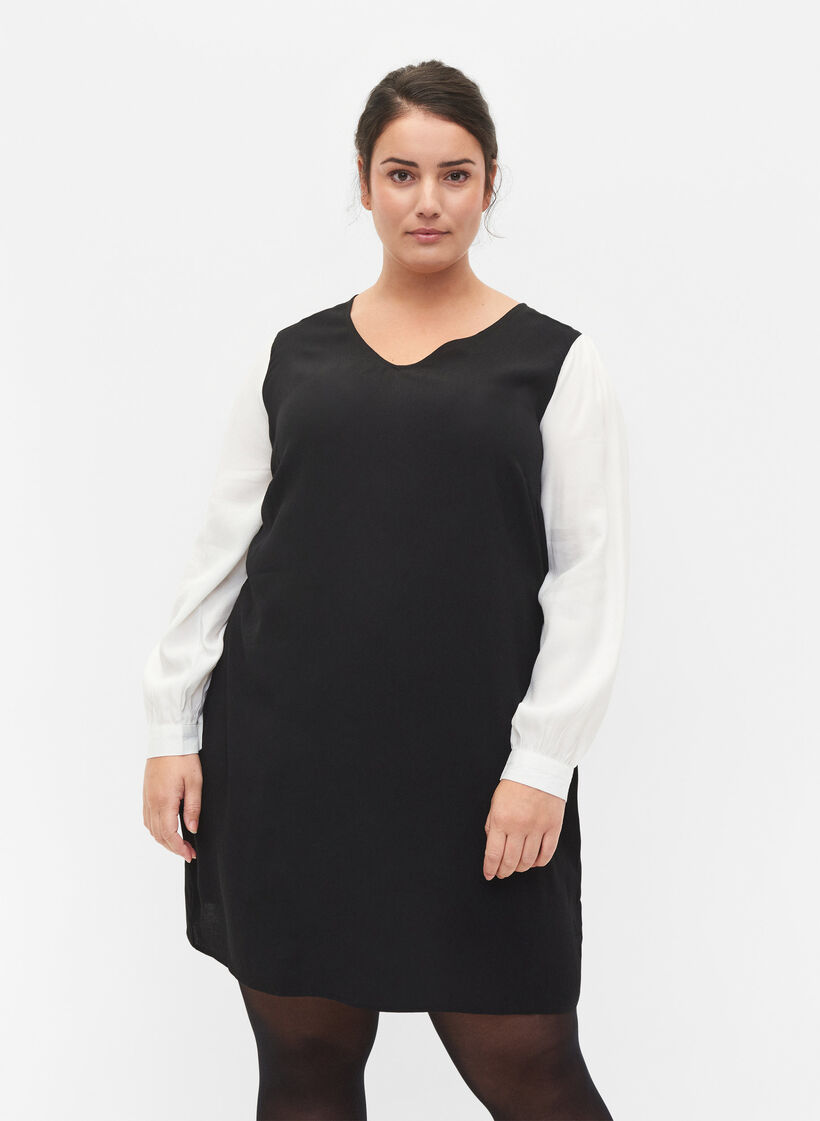 Jurk met lange mouwen in viscose, Black w. Cloud D., Model image number 0
