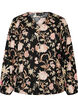 Gebloemde blouse van linnen en viscose met lange mouwen, Zwart, Packshot image number 0