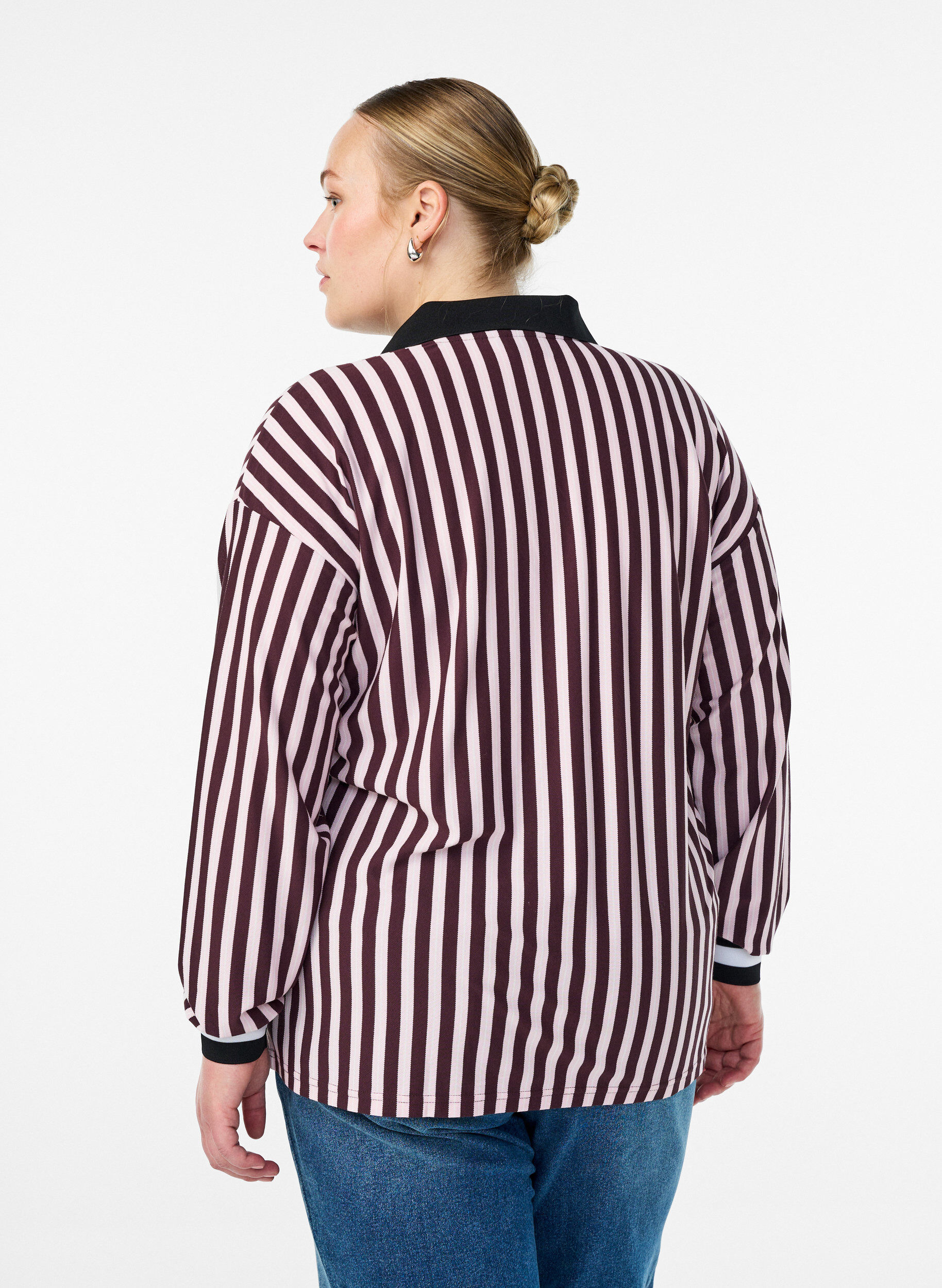 Zizzi Poloshirt met strepen en tekstprint, Donker Bordeaux, Model image number 2