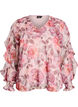 Blouse met bloemenprint, V-hals en ruches mouwen, Roze, Packshot image number 0