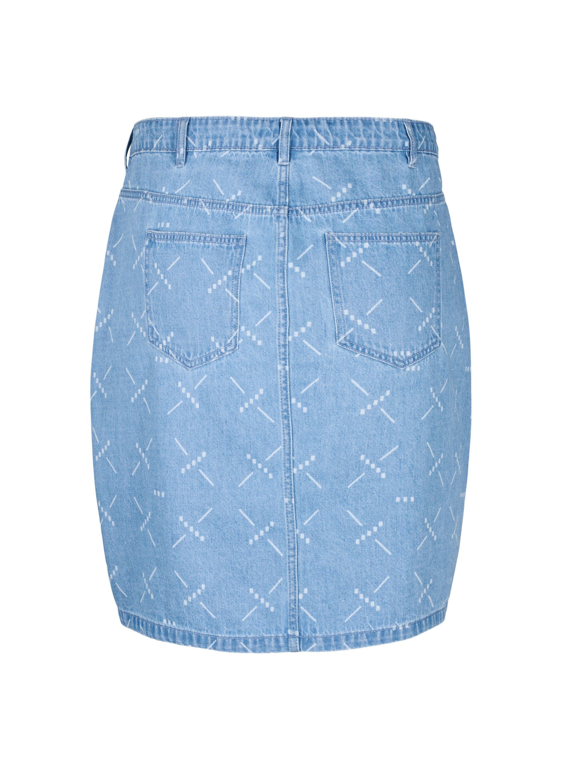 Zizzi Denim rok met patroon, Light blue denim, Packshot image number 1