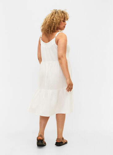 Effen katoenen strapless jurk, Bright White, Model image number 1
