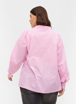Gestreepte blouse in katoen, White/ Pink Stripe, Model image number 1
