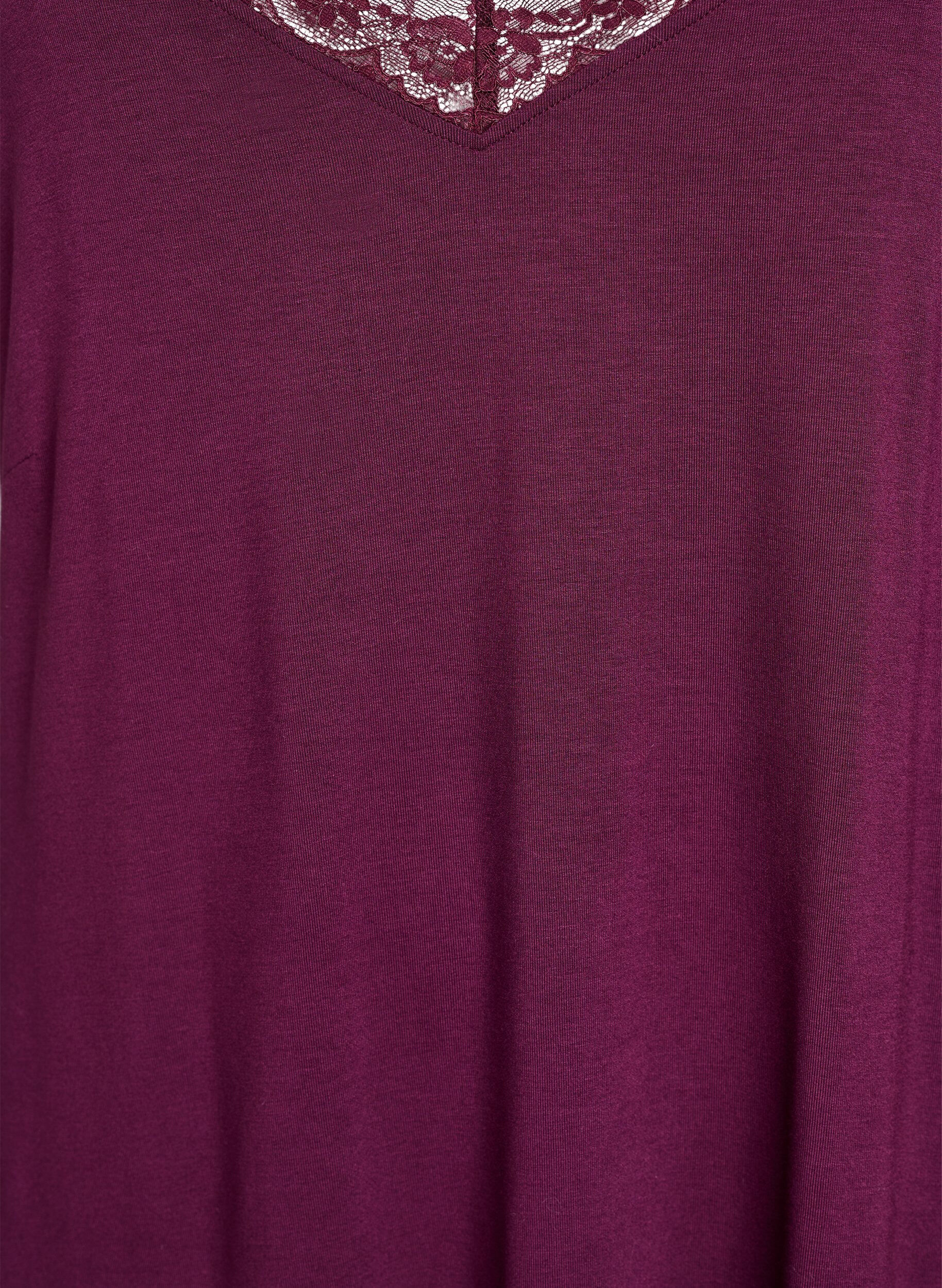 ZizziNachtjapon van viscose met kanten randje, Donker Bordeaux, Packshot image number 2