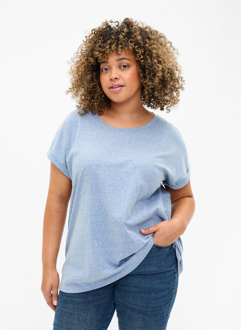 Gem&ecirc;leerd T-shirt met korte mouwen, Blauw, Model image number 0