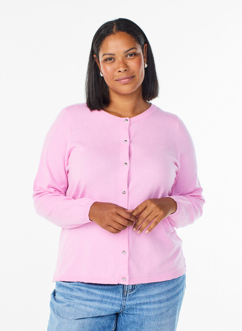 Cardigan met ronde knopen, Roze, Model image number 0