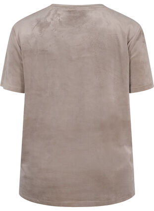 Velours t-shirt met korte mouwen, Taupe Gray, Packshot image number 1