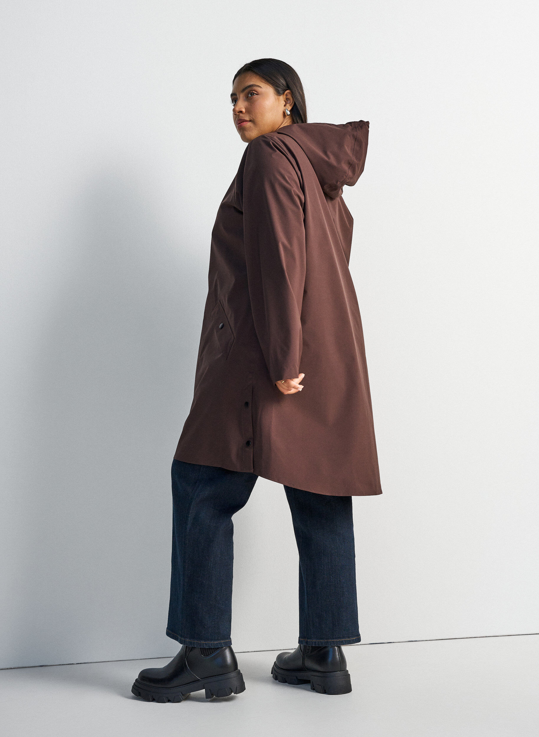 ZizziRegenjas met zakken en capuchon, Bruin, Model image number 2