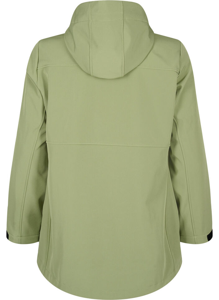 Korte softshell jas met zakken, Oil Green, Packshot image number 1
