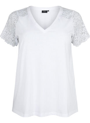 Katoenen t-shirt met korte kanten mouwen, Bright White, Packshot image number 0